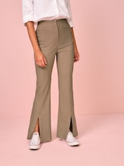 Brown Check Smart Front Split Flare Trousers - Image 2 of 5