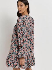 River Island Black Floral Tie Neck Smock Mini Dress - Image 2 of 4