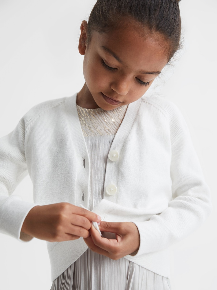 Reiss Ivory Abby Jr Cashmere Blend Cardigan - Image 1 of 6