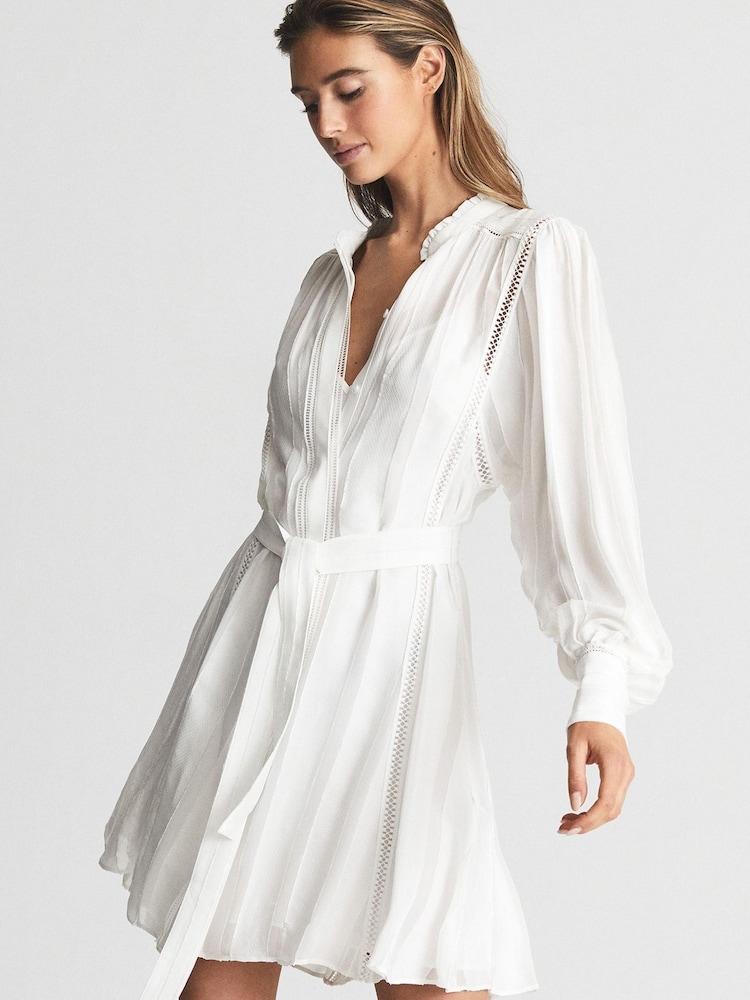 Reiss White Harriet Ladder Trim Flippy Dress - Image 1 of 6 Reiss White Harriet Ladder Trim Flippy Dress - Image 1 of 6