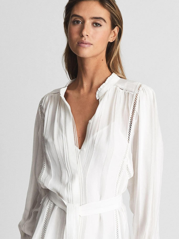 Reiss White Harriet Ladder Trim Flippy Dress - Image 6 of 6 Reiss White Harriet Ladder Trim Flippy Dress - Image 6 of 6