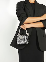 Dune London Silver Sparkling Sequined Diamanté-Handle Micro Grab Bag - Image 1 of 5
