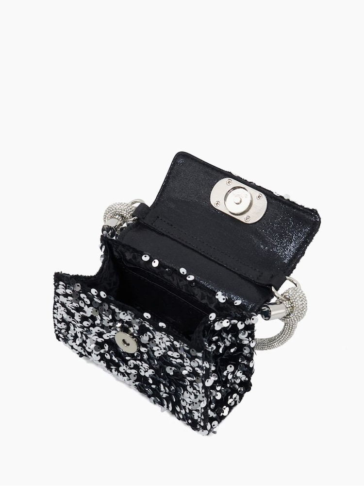 Dune London Silver Sparkling Sequined Diamanté-Handle Micro Grab Bag - Image 5 of 5