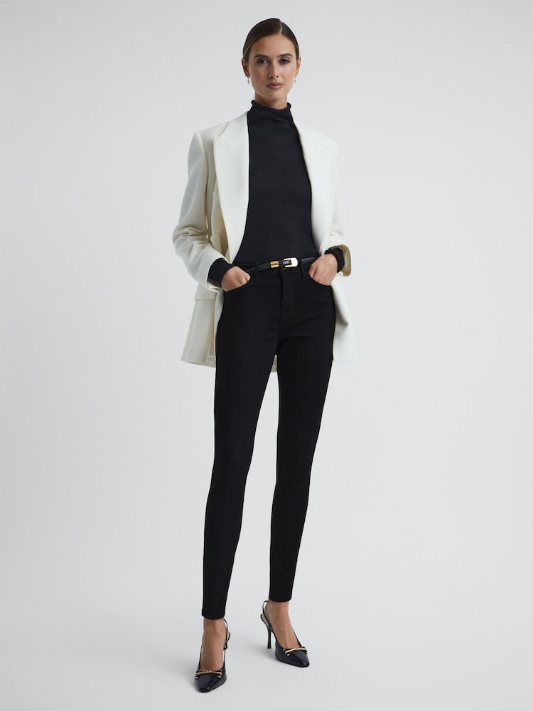Reiss Black Lux Mid Rise Skinny Jeans - Image 1 of 10