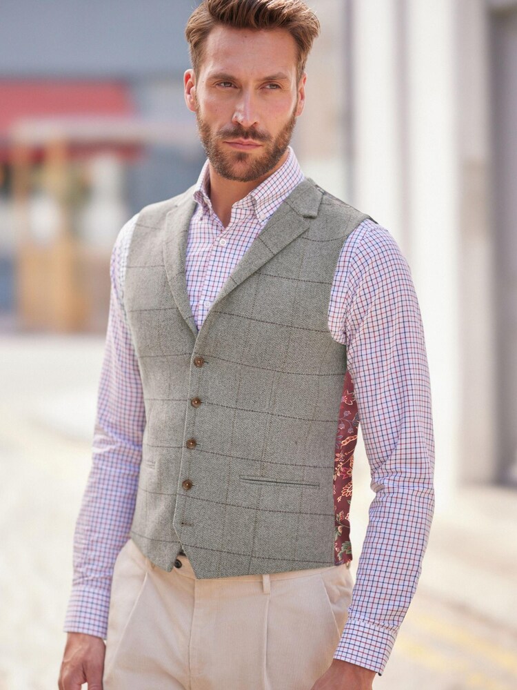 Taupe Brown Nova Fides Check Waistcoat - Image 1 of 1