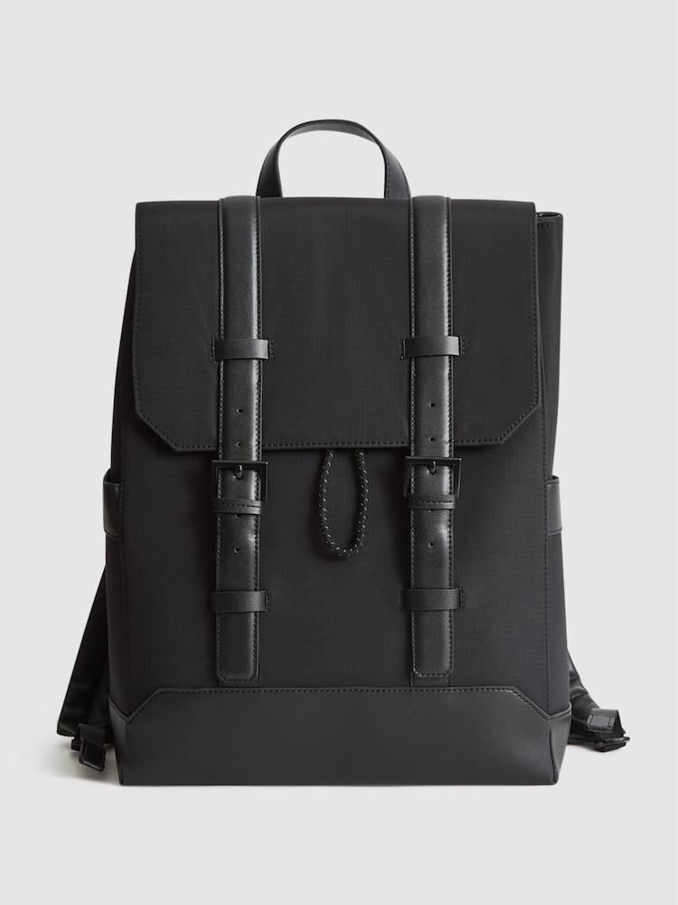Reiss Black Bellingham Backpack Multi Pocket Nylon Backpack - Image 1 of 10