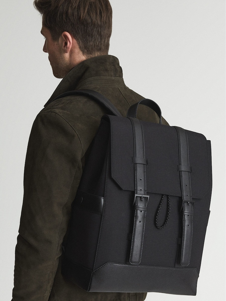 Reiss Black Bellingham Backpack Multi Pocket Nylon Backpack - Image 2 of 10