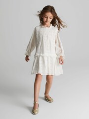 Reiss Ivory Lyra Junior Lace Embroidered Dress - Image 1 of 5