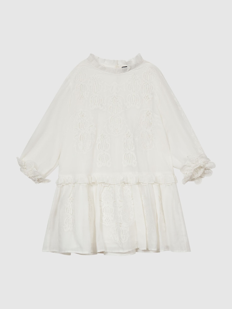 Reiss Ivory Lyra Junior Lace Embroidered Dress - Image 2 of 5