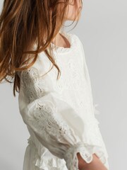 Reiss Ivory Lyra Junior Lace Embroidered Dress - Image 3 of 5