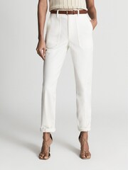 Reiss White Erin Cotton Tapered Trousers - Image 1 of 6