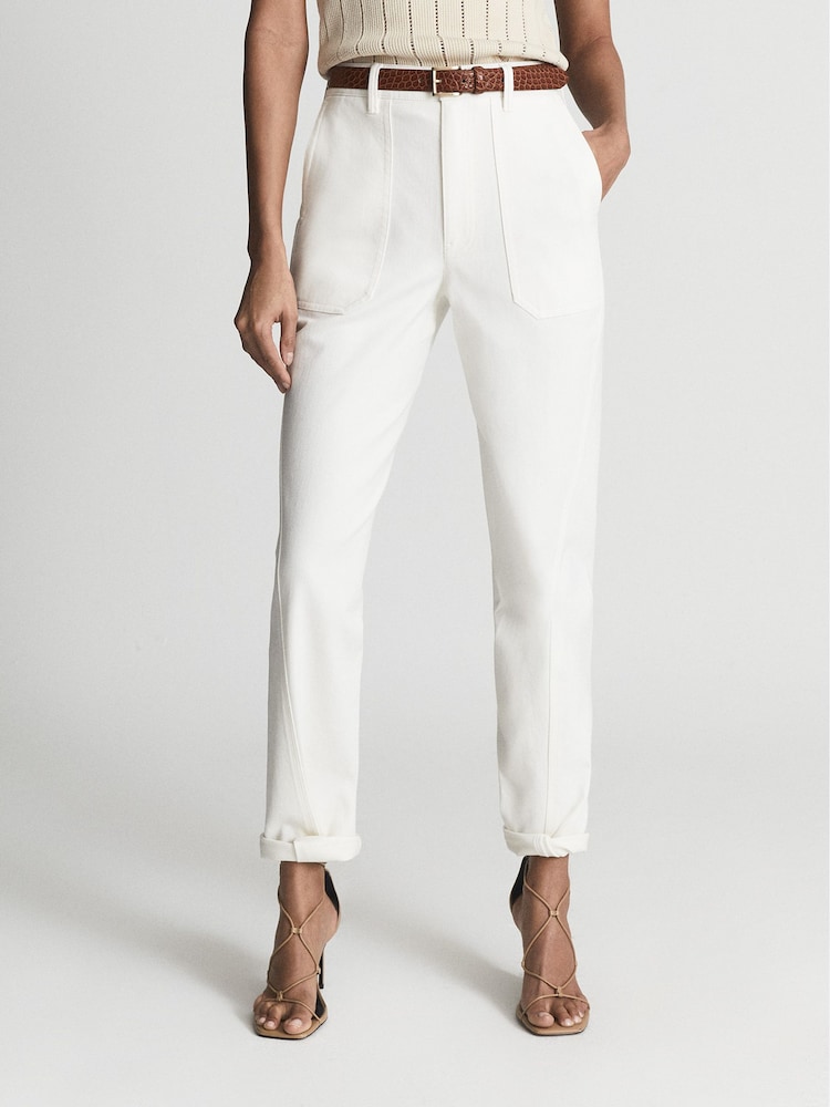 Reiss White Erin Cotton Tapered Trousers - Image 1 of 6