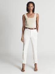 Reiss White Erin Cotton Tapered Trousers - Image 3 of 6