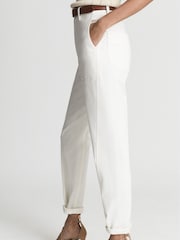 Reiss White Erin Cotton Tapered Trousers - Image 4 of 6