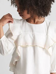 Reiss White Nellie Junior Ruffle Shoulder Blouse - Image 1 of 1