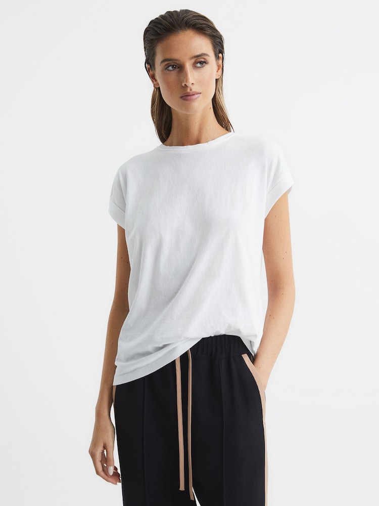 Reiss White Tereza Cotton-Jersey Crew Neck T-Shirt - Image 1 of 6