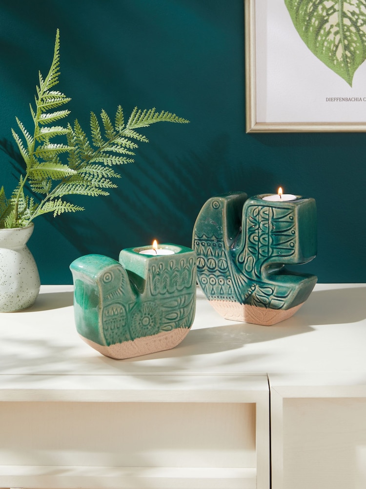 Green Scandi Bird Tea Light Holders - Image 1 of 5