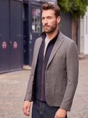 Brown Dogtooth Slim Fit Nova Fides Wool Blend Formal Jacket - Image 1 of 13