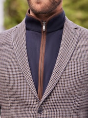 Brown Dogtooth Slim Fit Nova Fides Wool Blend Formal Jacket - Image 5 of 13