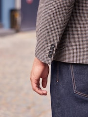 Brown Dogtooth Slim Fit Nova Fides Wool Blend Formal Jacket - Image 7 of 13