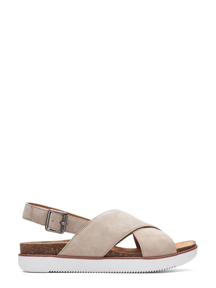 Clarks Sand Suede Elayne Cross Sandals - Image 1 of 7