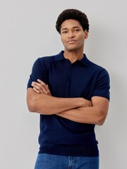 Oliver Sweeney Blue Covehithe Merino Wool Knitted Polo Shirt: - Image 1 of 10