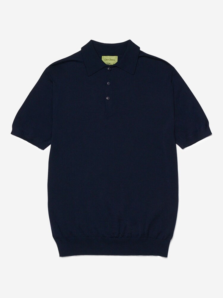 Oliver Sweeney Blue Covehithe Merino Wool Knitted Polo Shirt: - Image 10 of 10
