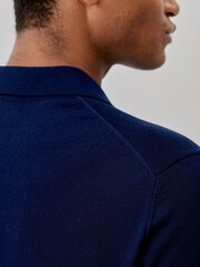 Oliver Sweeney Blue Covehithe Merino Wool Knitted Polo Shirt: - Image 3 of 10