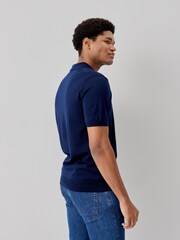 Oliver Sweeney Blue Covehithe Merino Wool Knitted Polo Shirt: - Image 5 of 10