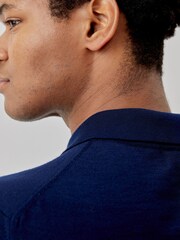 Oliver Sweeney Blue Covehithe Merino Wool Knitted Polo Shirt: - Image 7 of 10