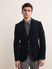 Navy Blue Slim Fit Corduroy Formal Jacket - Image 1 of 13