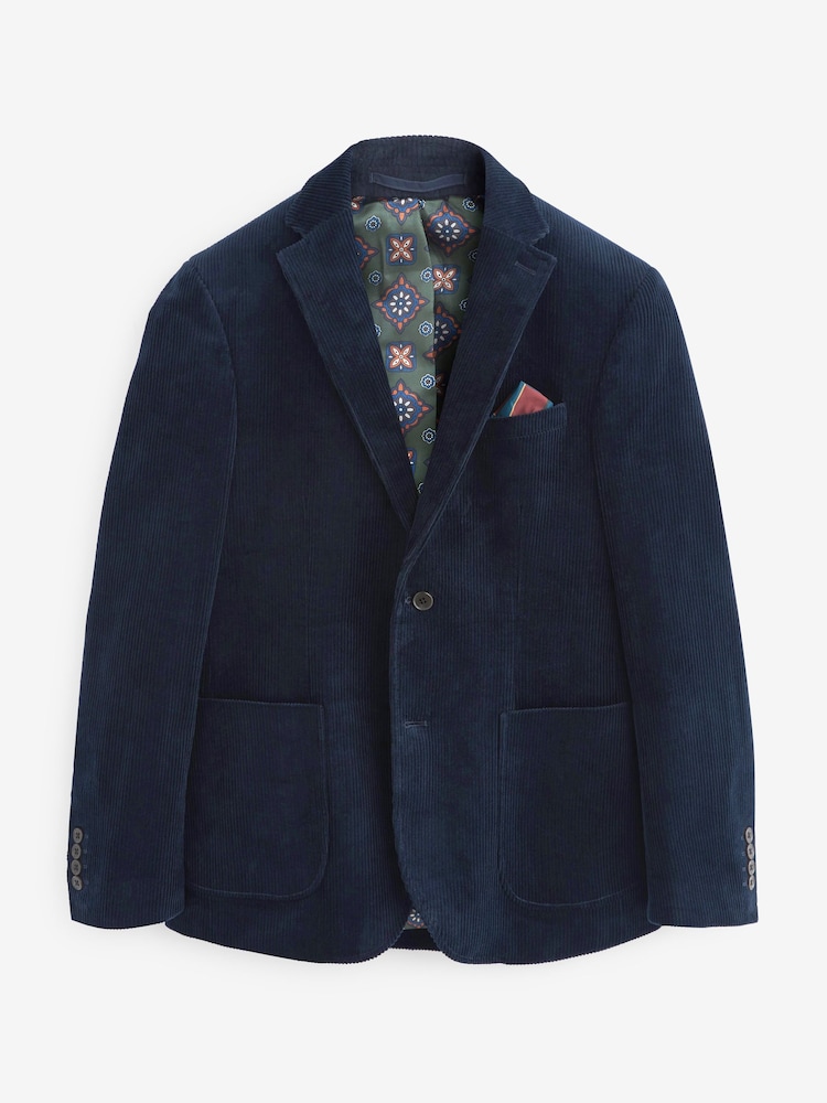 Navy Blue Slim Fit Corduroy Formal Jacket - Image 13 of 13