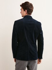 Navy Blue Slim Fit Corduroy Formal Jacket - Image 2 of 13
