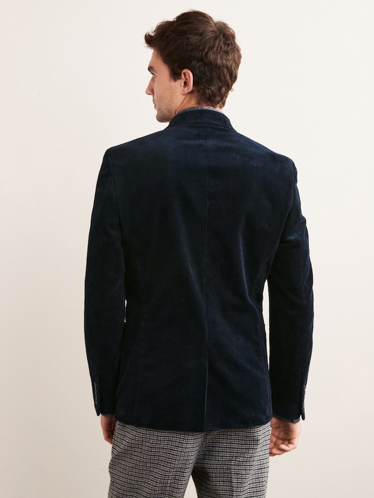 Navy Blue Slim Fit Corduroy Formal Jacket - Image 2 of 13