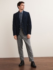 Navy Blue Slim Fit Corduroy Formal Jacket - Image 3 of 13