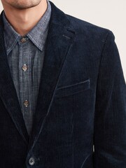 Navy Blue Slim Fit Corduroy Formal Jacket - Image 4 of 13