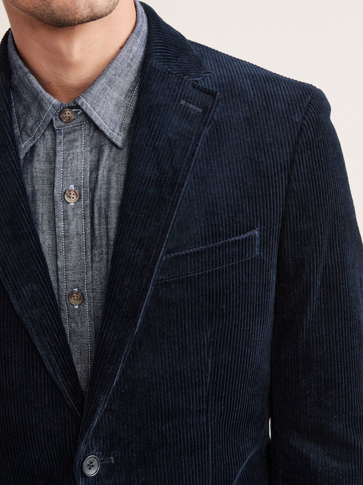 Bleu marine - Slim Fit (Slim Fit) - Velours côtelé texturé Blazer - Image 4 of 13