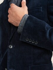 Navy Blue Slim Fit Corduroy Formal Jacket - Image 5 of 13