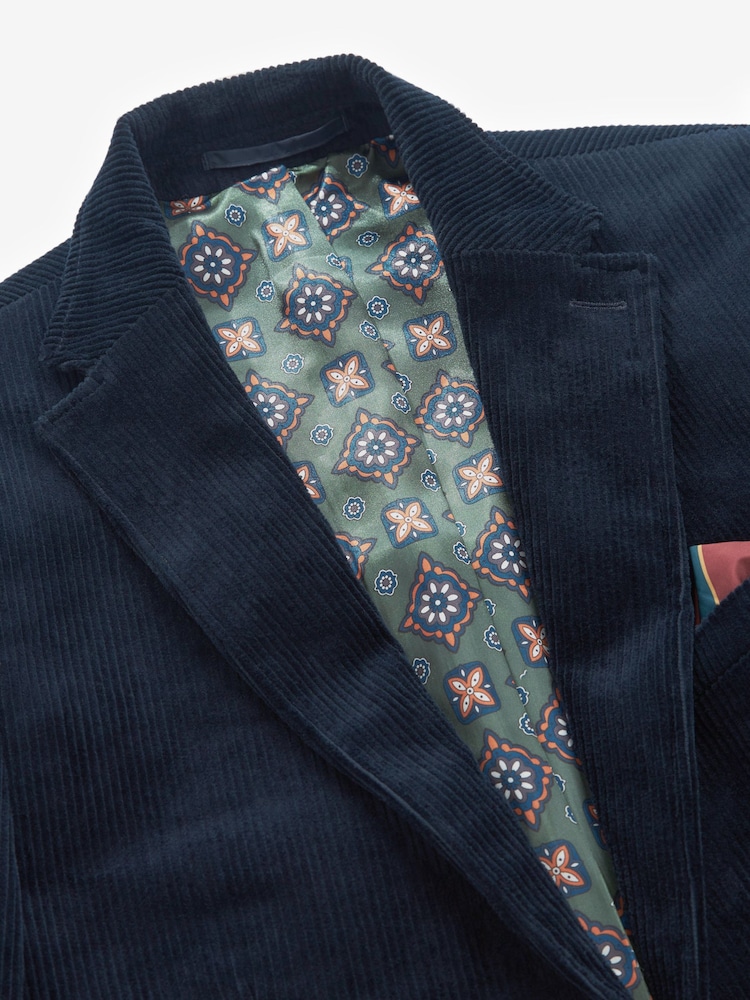 Bleu marine - Slim Fit (Slim Fit) - Velours côtelé texturé Blazer - Image 9 of 13