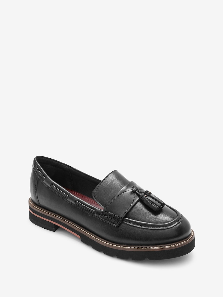 Black Forever Comfort® Leather Tassel Chunky Loafer Shoes - Image 3 of 5