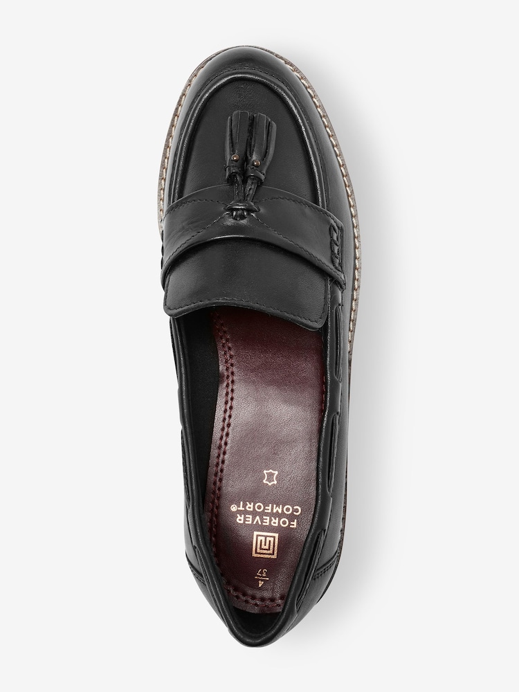 Black Forever Comfort® Leather Tassel Chunky Loafer Shoes - Image 4 of 5