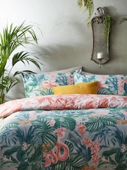 furn. Green Medinilla Tropical Reversible Duvet Cover And Pillowcase Set - Image 1 of 4