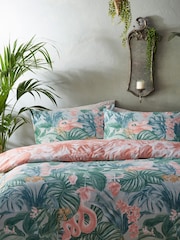 furn. Green Medinilla Tropical Reversible Duvet Cover And Pillowcase Set - Image 2 of 4