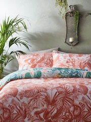 furn. Green Medinilla Tropical Reversible Duvet Cover And Pillowcase Set - Image 3 of 4