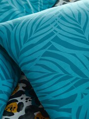 furn. Teal Blue Ayanna Leopard Reversible Duvet Cover and Pillowcase Set - Image 3 of 4