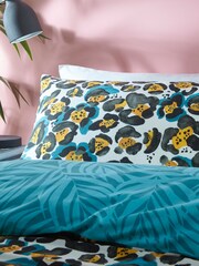 furn. Teal Blue Ayanna Leopard Reversible Duvet Cover and Pillowcase Set - Image 4 of 4