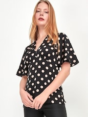 M&Co Black Polka Dot Satin Top - Image 1 of 4