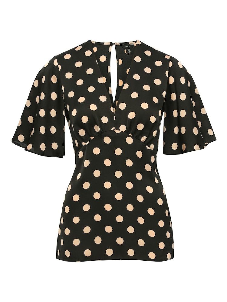 M&Co Black Polka Dot Satin Top - Image 4 of 4 M&Co Black Polka Dot Satin Top - Image 4 of 4