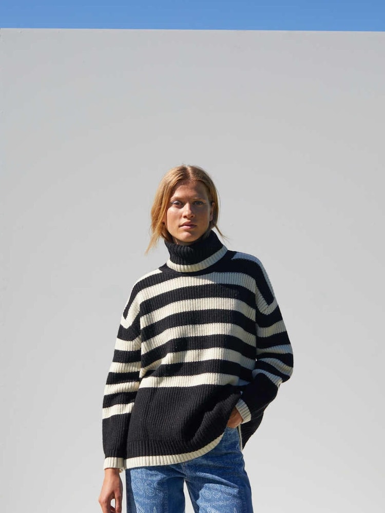 Just Female Black/White Stripe Knit Jumper - Image 1 of 4