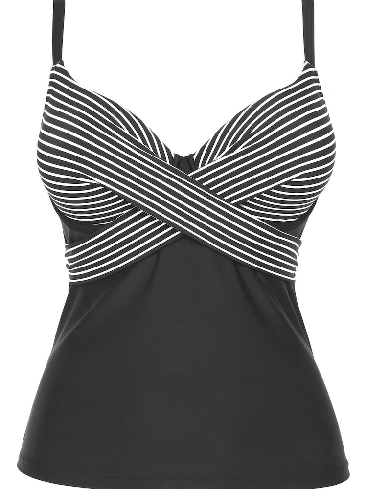 Figleaves Black Stripe Tailor Underwired Twist Front Tummy Control Tankini Top - Image 5 of 5 Figleaves Black Stripe Tailor Underwired Twist Front Tummy Control Tankini Top - Image 5 of 5